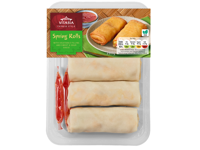 Spring rolls with vegetable filling and sweet & sour sauce, 280g, vegan.