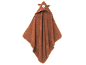 Brown children's hooded towel with a bear design.