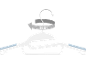 White clothes hanger with a 360° rotating hook and blue non-slip details.