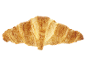 A golden, flaky croissant on a black background.