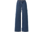 Women's wide-leg jeans in blue denim with an elastic waistband and drawstring.