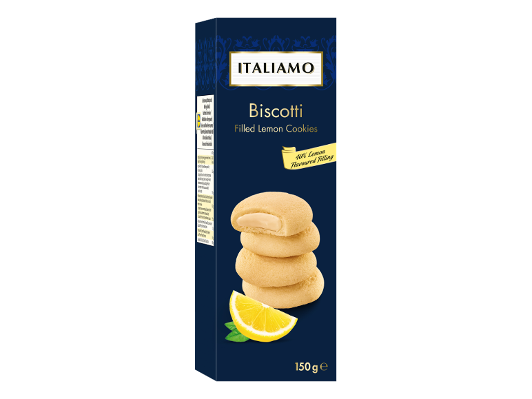 Box of lemon-filled cookies, 40% lemon-flavored filling, 150g.