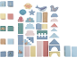 Wooden sea-themed building block set with animals and shapes.
