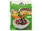 Box of chocolate shell-shaped cereal with a cartoon monkey and a bowl of cereal with milk.