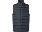 Dark blue padded vest with front zipper.