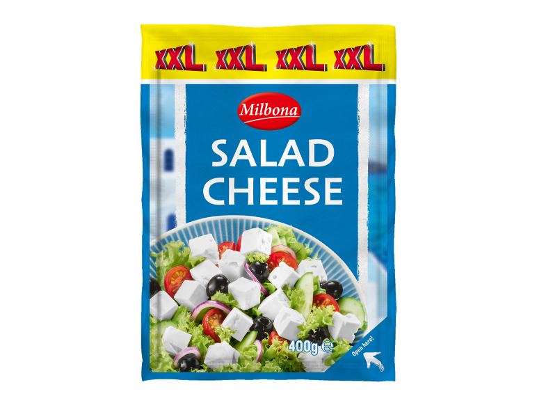 XXL salad cheese packaging with a fresh Greek salad, 400g.