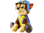 Plush toy of a brown and beige dog wearing a blue and yellow uniform with a badge