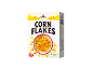A box of corn flakes cereal with a bowl of cereal and a corn cob illustration.