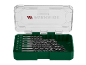 Drill bit set in a green case with a white lid, featuring marked sizes from 3 to 10 mm.