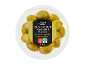 ERIDANOUS double stuffed Halkidiki olives with jalapeño and garlic in a round container.