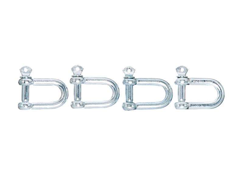 Four metal D-shackles with the marking 'WLL max 200kg'.