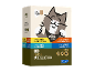 Cat food package with 12 portions, featuring chicken and poultry pâtés with fish and herbs.