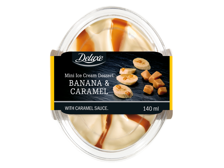 Mini ice cream dessert banana & caramel with caramel sauce, 140 ml.