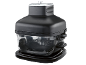 Black air fryer with a transparent bowl and silver accents.