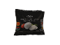 Black packaged buffalo mozzarella with tomatoes and basil leaves.