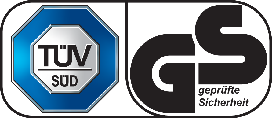TÜV SÜD and GS geprüfte Sicherheit seals
