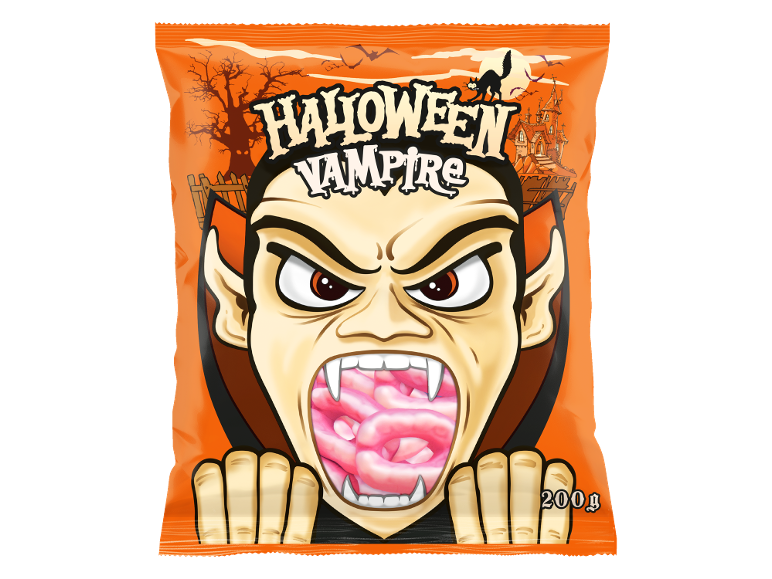 Halloween vampire candy bag with pink treats, 200g.