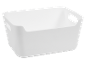 White plastic storage box with rectangular handles.