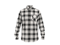 Black and white plaid long-sleeved shirt with a pocket.
