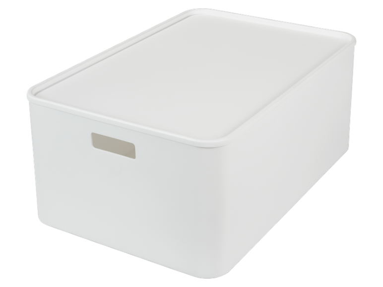 White rectangular storage box with a lid and integrated handles