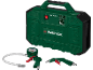 Green portable compressor with pressure gauge and inflation gun, 94 dB
