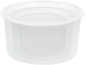 Round, transparent plastic food container