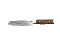 Kitchen knife with a Damascus blade and a brown wooden handle