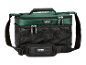 Green and black cooler bag with a shoulder strap and mesh pockets.