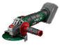 Cordless angle grinder with metal cutting disc and side handle.