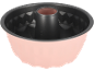 Pink baking pan with non-stick coating and a central tube.