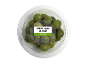 Green Nocellara olives with stone in a transparent container, 150 g