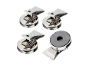 Four stainless steel magnetic clips on a black background.