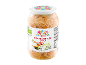 Pickled vegetable salad in a glass jar with a decorated lid, label with nutritional information.