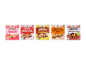 Five muesli bars in various flavors: strawberry and yogurt, chocolate, chocolate and banana, peanut, and sugar-free chocolate.