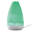 Green essential oil diffuser with a white base and buttons, connected to a white cable.