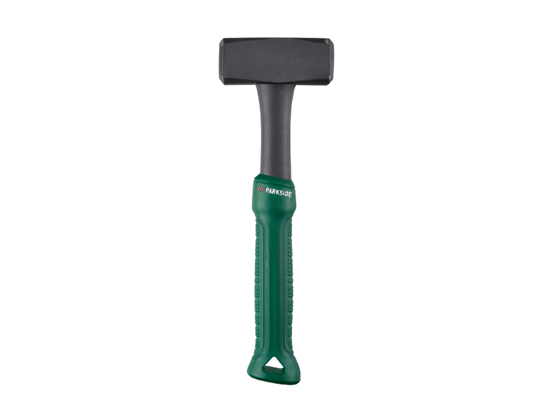 Green and black short-handled hammer with a rubberized grip.