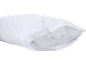 White pillow cover with an open zipper showing the inner filling.