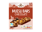 Muesli Bars Chocolate, 8 bars, 200g, with Fairtrade cocoa and nutritional information.
