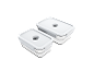 Two white rectangular vacuum food storage containers.