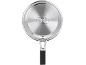 Stainless steel frying pan with a black handle and symbols for various hob types.