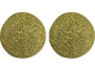 Two catnip balls covered in green and light brown dried herbs.
