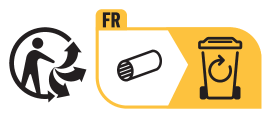 French recycling label: person discarding an item into a recycling bin.