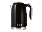 Black electric kettle with silver accents and 