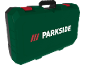 Green toolbox with a black handle and red latches.
