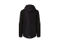 Black sports jacket with a hood and green mesh details on the sleeves.