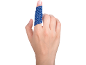 Finger with blue elastic bandage