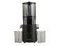 Black juicer with two transparent containers and a control dial.