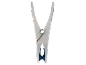 White clothes peg with blue details and a metal spring.