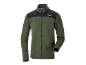 Men's green fleece jacket with black shoulder panels and a zipper.