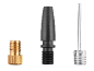 Pump adapter set, including a brass adapter, a black plastic adapter, and an inflation needle.